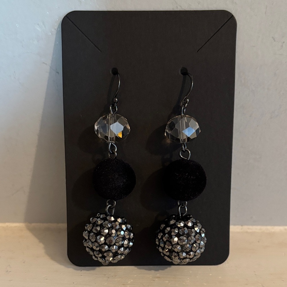 Elegant Black and Silver Crystal Ball Earrings